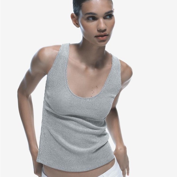 NWT Zara Shiny Strap Top in Metallica Silver - Small - Picture 1 of 3